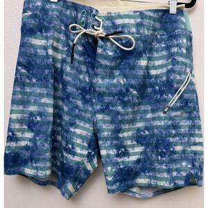Lululemon El Current Blue & Teal Striped Lined Swim Trunks Shorts Sz‎ 36